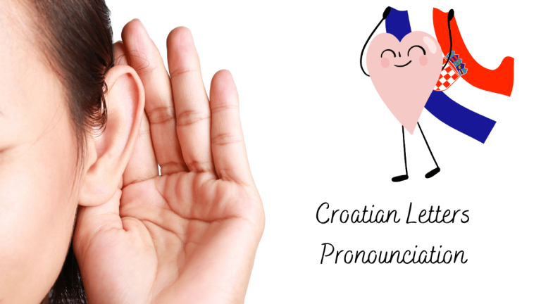 picture of woman listening to croatian letter sounds and croatian flag