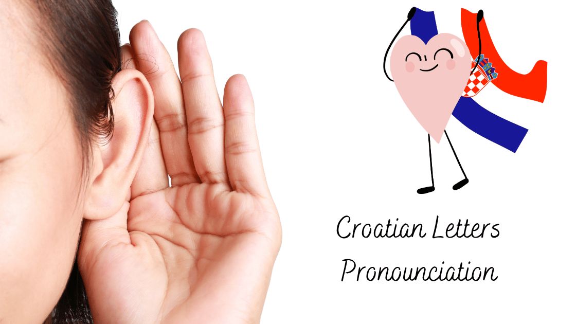 picture of woman listening to croatian letter sounds and croatian flag